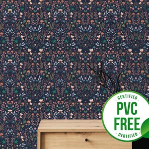 Dunkelblaue skandinavische Tapete | Ablösbare Tapete oder ungeklebte Tapete - PVC-Frei | Bold Floral Selbstklebende Tapete