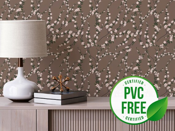Brown Floral Wallpaper Removable Peel and Stick Wallpaper or - Etsy