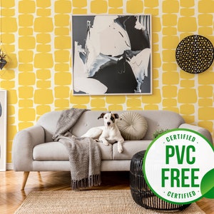 Yellow retro self-adhesive wallpaper | Retro shape removable peel and stick wallpaper or Unpasted wallpaper - PVC-Free | 70s retro wallpaper