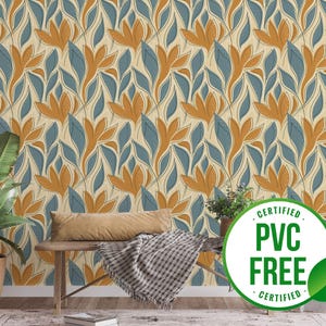 Gelb und Blau abstrakte Blumentapete | Ablösbare Tapete oder ungeklebte Tapete - PVC-Frei | Selbstklebende Tapete