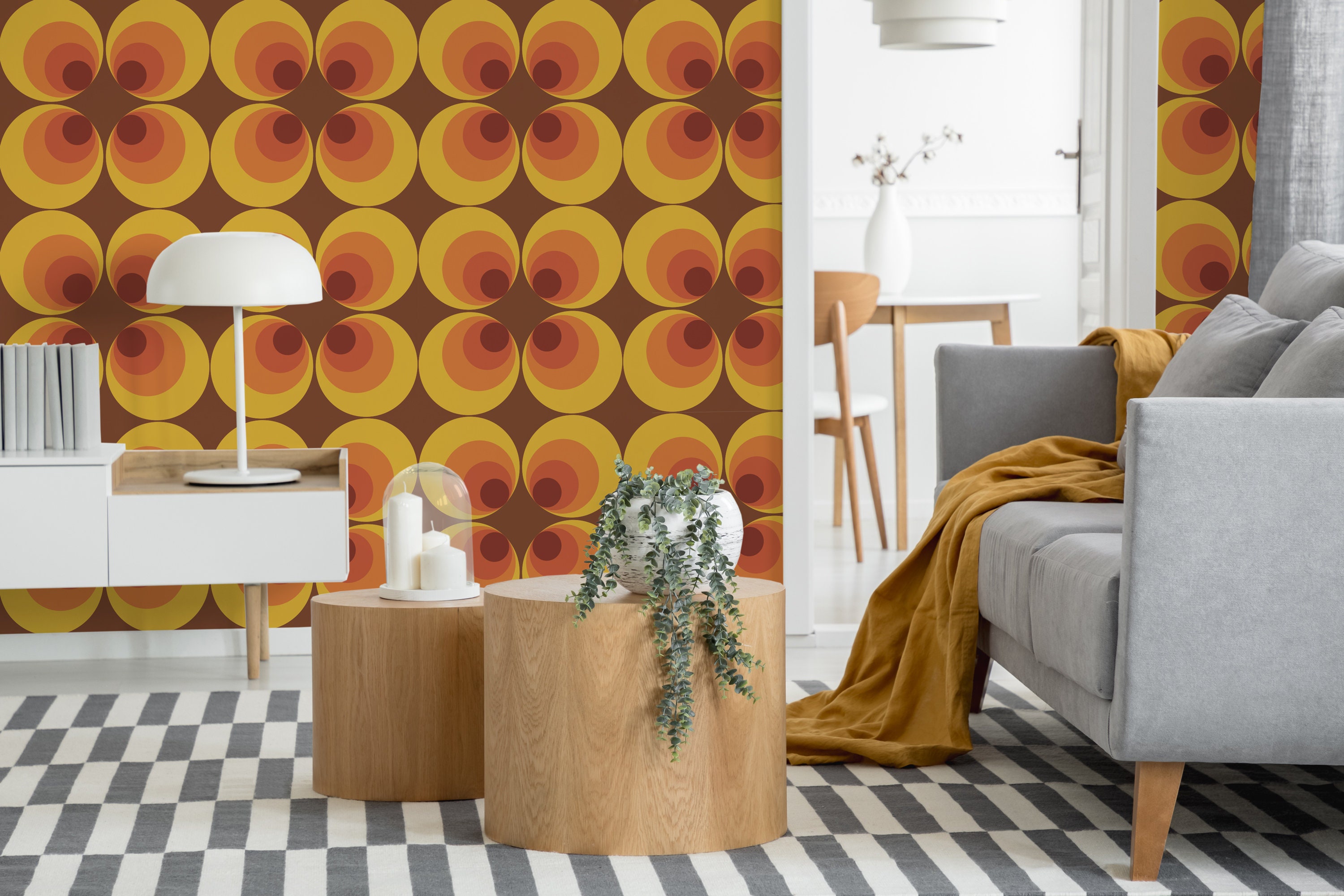 Orange retro peel and stick wallpaper Retro circle Etsy