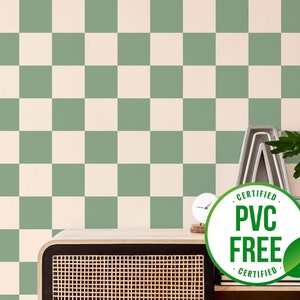 Sage Green checkered wallpaper | Removable Peel and Stick wallpaper or Unpasted wallpaper - PVC-Free | Geometric Self-adhesive wallpaper