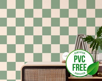 Sage Green checkered wallpaper | Removable Peel and Stick wallpaper or Unpasted wallpaper - PVC-Free | Geometric Self-adhesive wallpaper