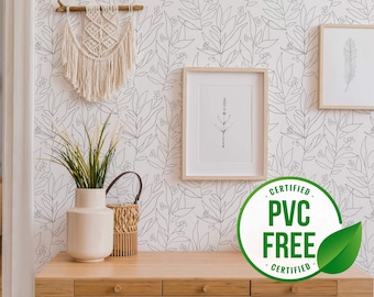 Carta da parati autoadesiva floreale grande / Carta da parati rimovibile stacca e attacca Minimal leaf o Carta da parati non incollata - Senza PVC / Floreale neutro