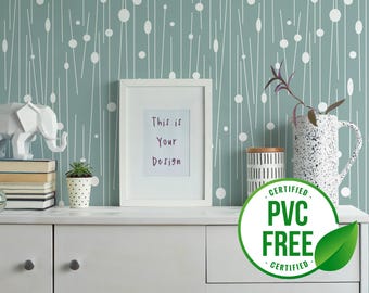 Papel pintado de rayas azul claro / Papel pintado despegable y pegable o papel pintado sin pegar - Sin PVC / Papel pintado autoadhesivo con efecto de puntos