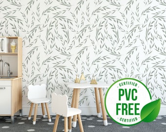 Leaf self-adhesive wallpaper | Minimal Peel and Stick wallpaper or Unpasted wallpaper - PVC-Free | Neutral removable wallpaper