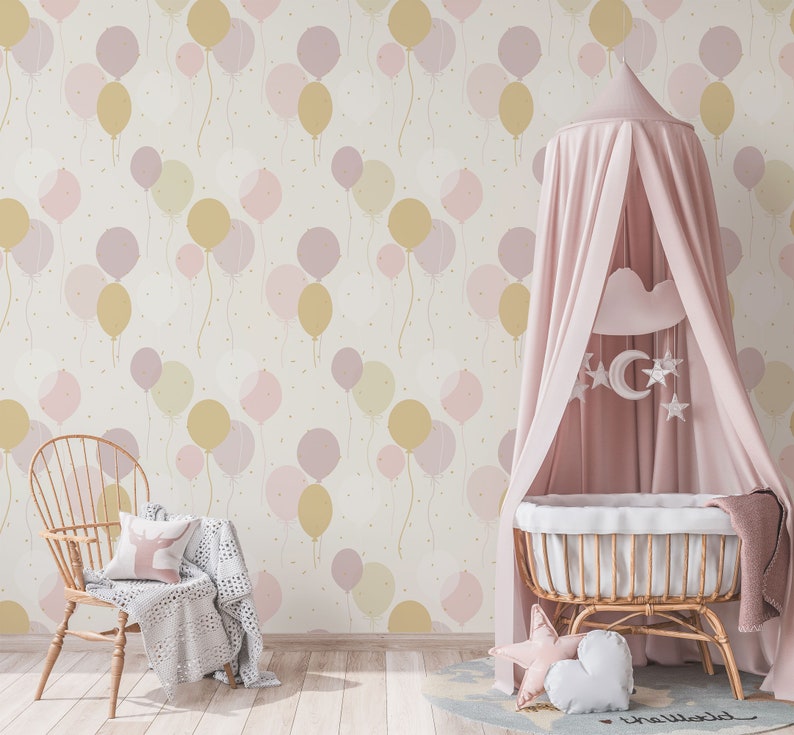 Beige Balloons Wallpaper Removable Peel and Stick Wallpaper | Etsy