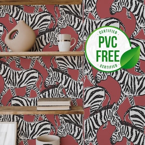 Tapete rote und weiße Tiere | Ablösbare Tapete oder ungeklebte Tapete - PVC-Frei |  Selbstklebende Tapete
