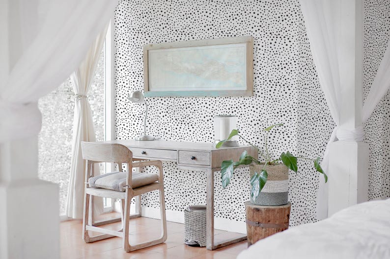 Speckled dot self-adhesive wallpaper | Black and white polka dot Removable Peel and Stick wallpaper or Unpasted wallpaper - PVC-Free image 8