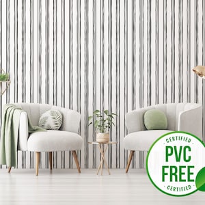 Black french stripe wallpaper | Removable Peel and Stick wallpaper or Unpasted wallpaper - PVC-Free | Striped Dark Self-adhesive wallpaper