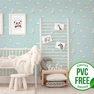 Blue cute puppy wallpaper | Removable Peel and Stick wallpaper or Unpasted wallpaper - PVC-Free | Minimal Dog Self-adhesive wallpaper