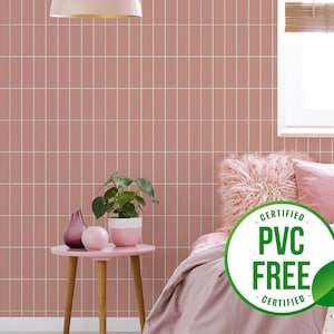 Rosa Fliesenimitat Tapete | Ablösbare Tapete oder ungeklebte Tapete - PVC-Frei | Geometrische Selbstklebende Tapete