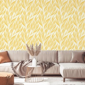 Yellow leaves wallpaper | Removable Peel and Stick wallpaper or Unpasted wallpaper - PVC-Free | Boho Scandi Self-adhesive wallpaper image 8