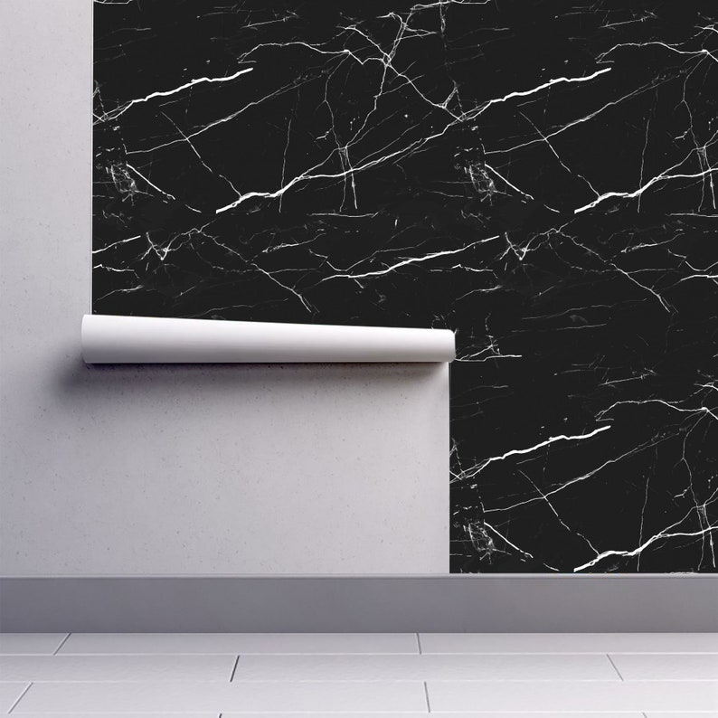 Black marble wallpaper mural black marble removable Etsy