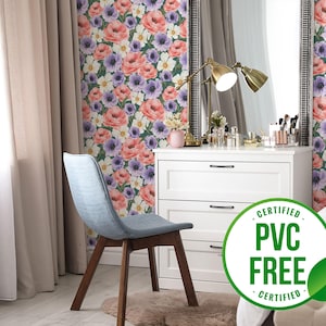 Fleur rose chic Papier peint | amovible ou papier peint non encollé - sans PVC | Papier peint autocollant Floral audacieux