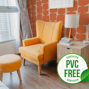 Carta da parati arancione retrò a forma di buccia e bastone / Carta da parati autoadesiva rimovibile retrò o Carta da parati non incollata - Senza PVC