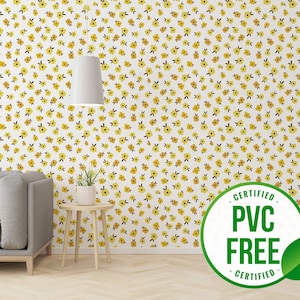 Carta da parati con piccoli fiori gialli / Carta da parati rimovibile Peel and Stick o Carta da parati non incollata - Senza PVC / Carta da parati autoadesiva floreale minimale