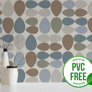 Neutrale mid-century Tapete | Ablösbare Tapete oder ungeklebte Tapete - PVC-Frei | Eier Geometrische Selbstklebende Tapete