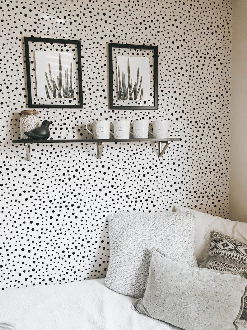 Speckled dot self-adhesive wallpaper | Black and white polka dot Removable Peel and Stick wallpaper or Unpasted wallpaper - PVC-Free image 3