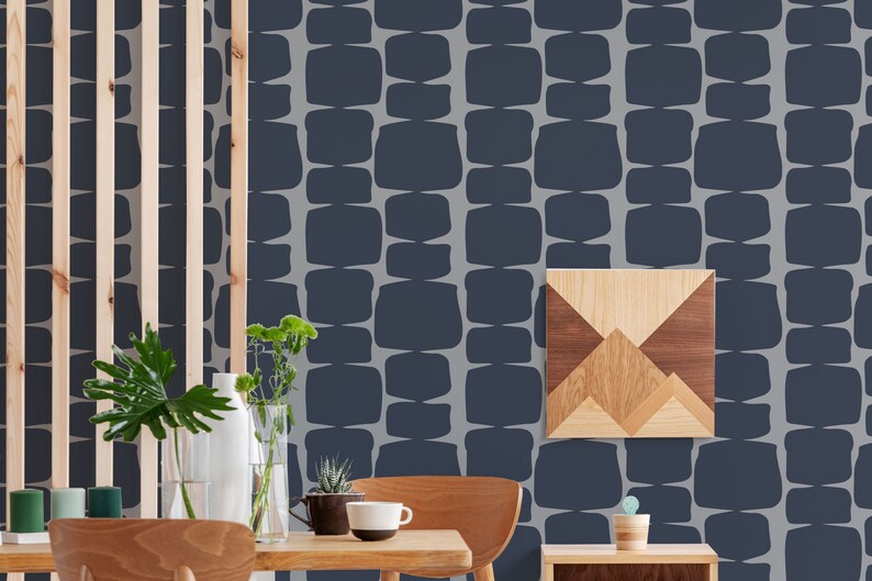 Navy Blue Retro Selfadhesive Wallpaper Navy Removable Peel Etsy