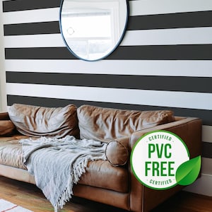 Stripe self-adhesive wallpaper | Black and white Wide stripe peel and stick wallpaper or Unpasted wallpaper - PVC-free | Horizontal stripes