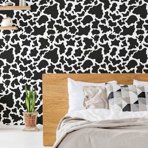 Black Cow Print Wallpaper Removable Peel and Stick Wallpaper or