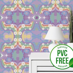 Bunte lustige Tapete | Ablösbare Tapete oder ungeklebte Tapete - PVC-Frei | Psychedelische Groovy Selbstklebende Tapete