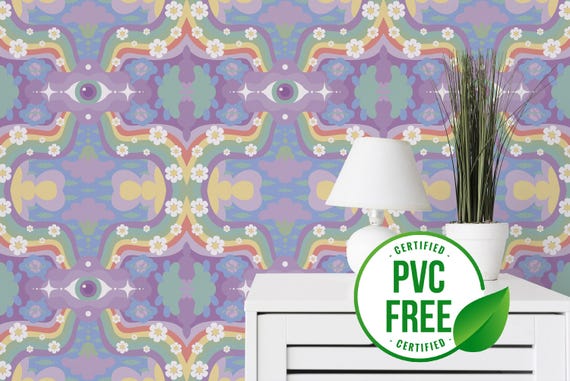 Colorful fun wallpaper | Removable Peel and Stick wallpaper or Unpasted wallpaper - PVC-Free | Psychedelic Groovy Self-adhesive wallpaper
