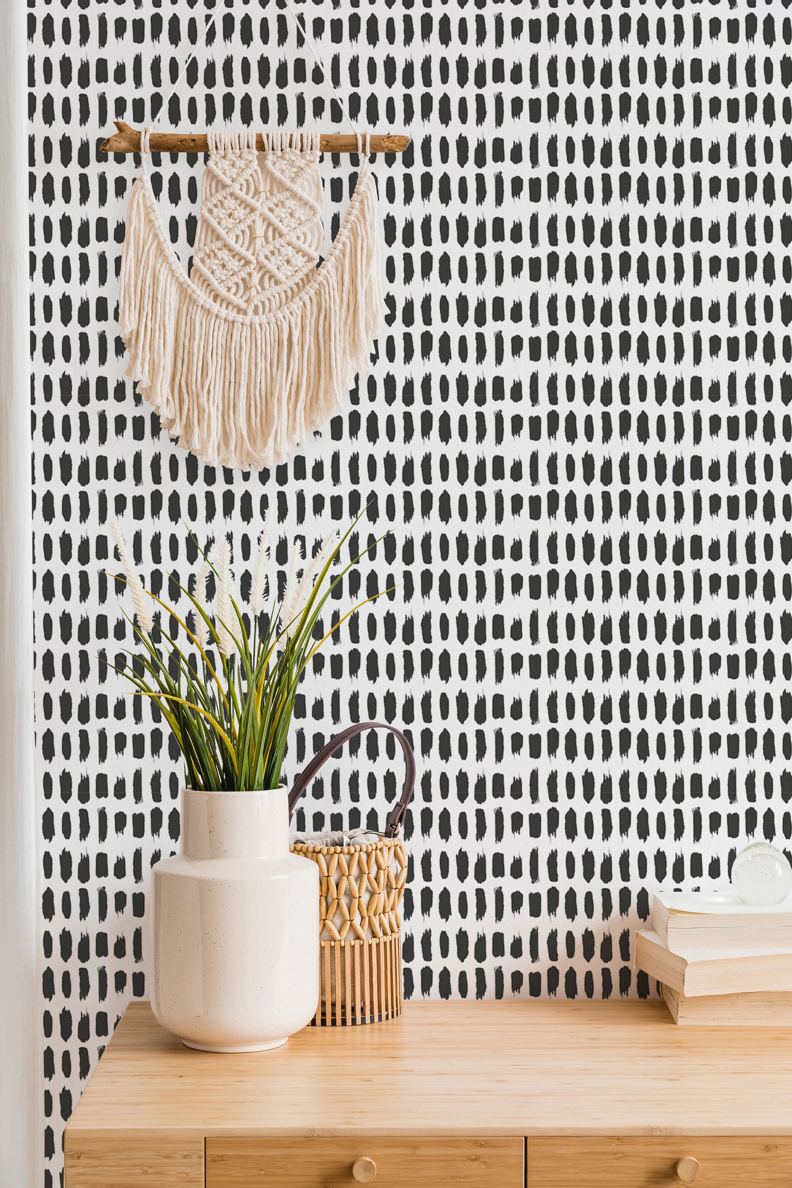 Short Brush Strokes Selfadhesive Wallpaper Black and White Etsy