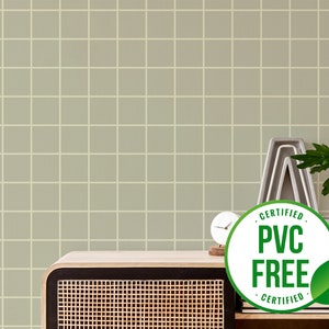 Sage Green grid wallpaper | Removable Peel and Stick wallpaper or Unpasted wallpaper - PVC-Free | Tile Geometric Self-adhesive wallpaper