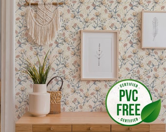 Vintage floral self-adhesive wallpaper | Vintage neutral floral Removable Peel and Stick wallpaper or Unpasted wallpaper - PVC-Free