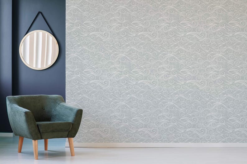 Coastal wallpaper | Ocean Wave Removable Peel and Stick wallpaper or Unpasted wallpaper - PVC-Free | Nautical Abstract Design image 3
