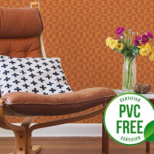 Gebrannte Orange geometrische Tapete | Ablösbare Tapete oder ungeklebte Tapete - PVC-Frei | Vintage Selbstklebende Tapete