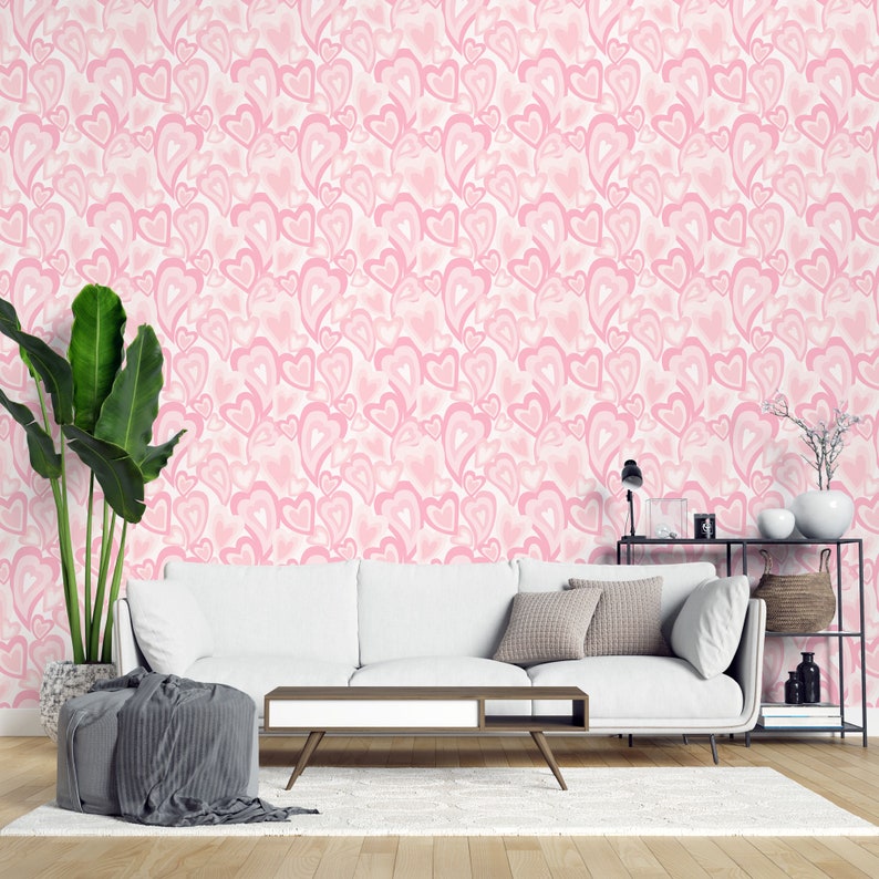 Pink Heart Wallpaper Removable Peel and Stick Wallpaper or - Etsy
