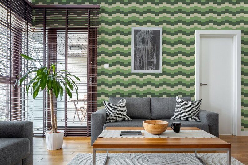 Green Geometric Wallpaper Removable Peel and Stick Wallpaper - Etsy