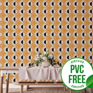 Orange retro Tapete | Ablösbare Tapete oder ungeklebte Tapete - PVC-Frei | Kreis Vintage Selbstklebende Tapete
