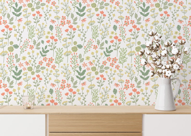 Green soft fall wallpaper | Removable Peel and Stick wallpaper or Unpasted wallpaper - PVC-Free | Floral Leaf Self-adhesive wallpaper image 7