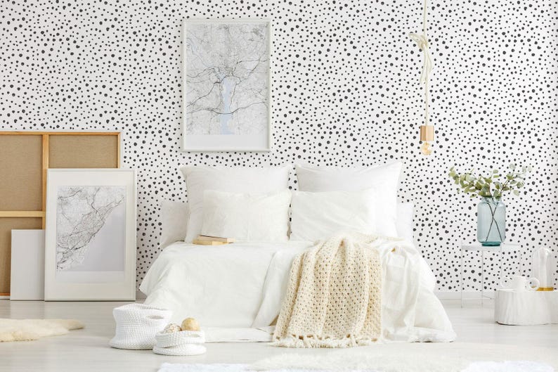 Speckled dot self-adhesive wallpaper | Black and white polka dot Removable Peel and Stick wallpaper or Unpasted wallpaper - PVC-Free image 6