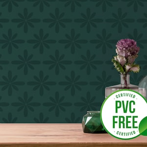 Waldgrün Blumentapete | Ablösbare Tapete oder ungeklebte Tapete - PVC-Frei | Geometrische Dunkle Selbstklebende Tapete