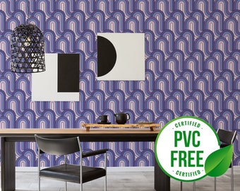 Purple retro wave wallpaper | Removable Peel and Stick wallpaper or Unpasted wallpaper - PVC-Free | Bold 70S Self-adhesive wallpaper