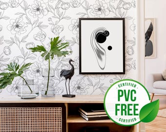 Floral wallpaper | Peony Removable Peel and Stick wallpaper or Unpasted wallpaper - PVC-Free | Minimalist Self-adhesive wallpaper