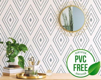 Blue geometric wallpaper | Removable Peel and Stick wallpaper or Unpasted wallpaper - PVC-Free | Dotted Boho Self-adhesive wallpaper
