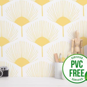 Gelbe abstrakte Blumentapete | Ablösbare Tapete oder ungeklebte Tapete - PVC-Frei | Nahtlos selbstklebende Tapete