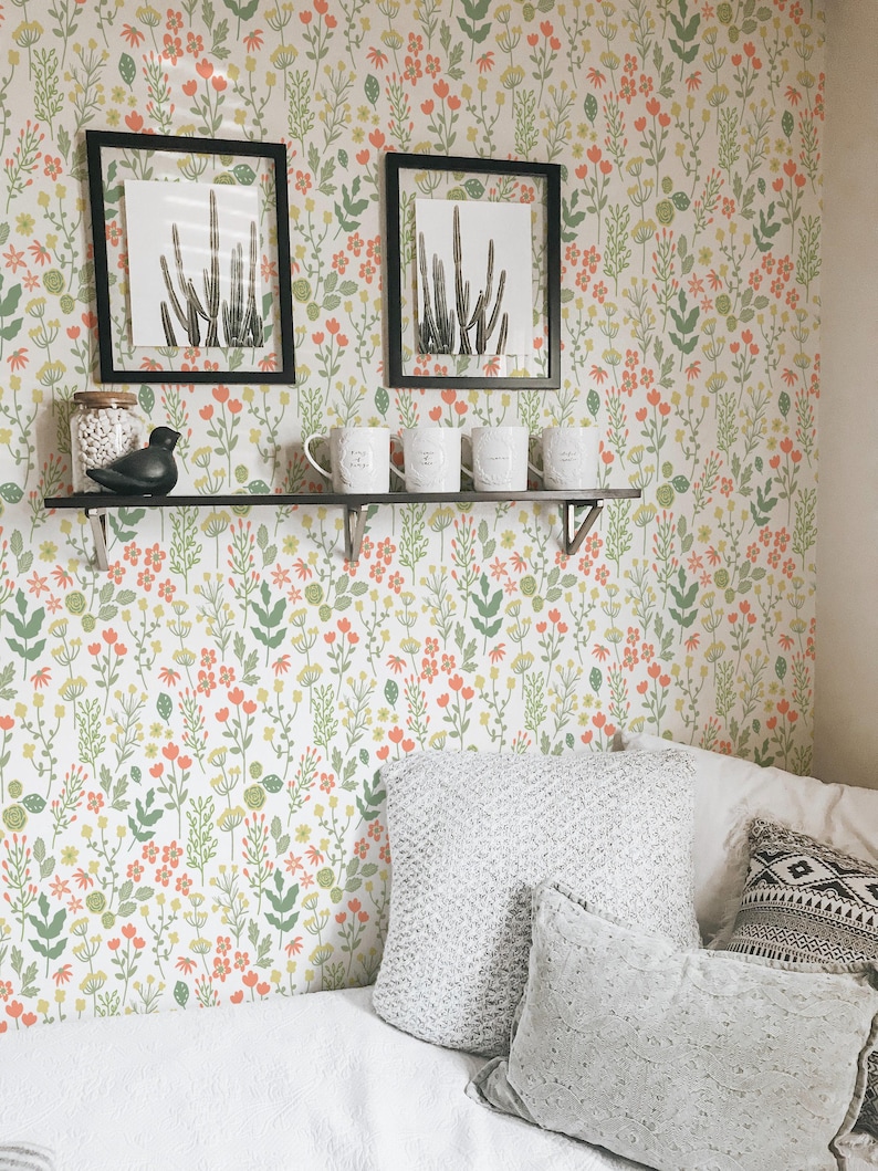 Green soft fall wallpaper | Removable Peel and Stick wallpaper or Unpasted wallpaper - PVC-Free | Floral Leaf Self-adhesive wallpaper image 10