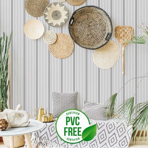 French ticking stripe wallpaper | Ticking stripe Peel and stick wallpaper or Unpasted wallpaper - PVC-Free | Striped Self-adhesive wallpaper