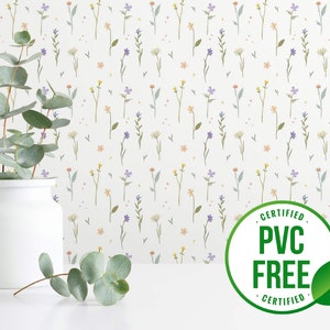 Pastel girly floral wallpaper | Removable Peel and Stick wallpaper or Unpasted wallpaper - PVC-Free | Minimal Self-adhesive wallpaper