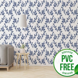 Blue farmhouse wallpaper | Removable Peel and Stick wallpaper or Unpasted wallpaper - PVC-Free | Greek Floral Self-adhesive wallpaper