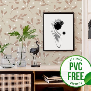 Neutral floral self-adhesive wallpaper | Nursery Removable Peel and Stick wallpaper or Unpasted wallpaper - PVC-Free