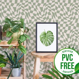 Salbeigrüne funky Tapete | Ablösbare Tapete oder ungeklebte Tapete - PVC-Frei | Checker Geometrische Selbstklebende Tapete