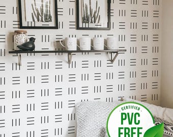 Geometric line pattern self-adhesive wallpaper | Black and white Removable Peel and Stick wallpaper or Unpasted wallpaper - PVC-Free